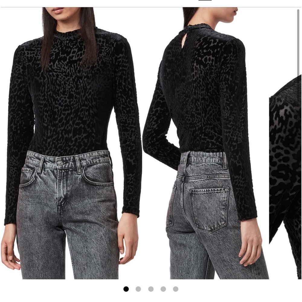 All Saints Elia Devore Velvet Long Sleeve Bodysuit